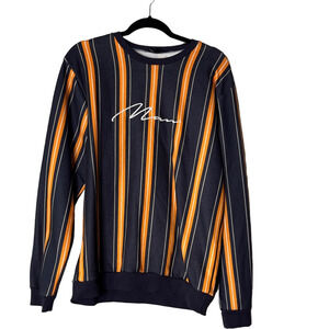 Boohoo Man Men's Navey Sweatshirt with Orange Vertical Stripes
